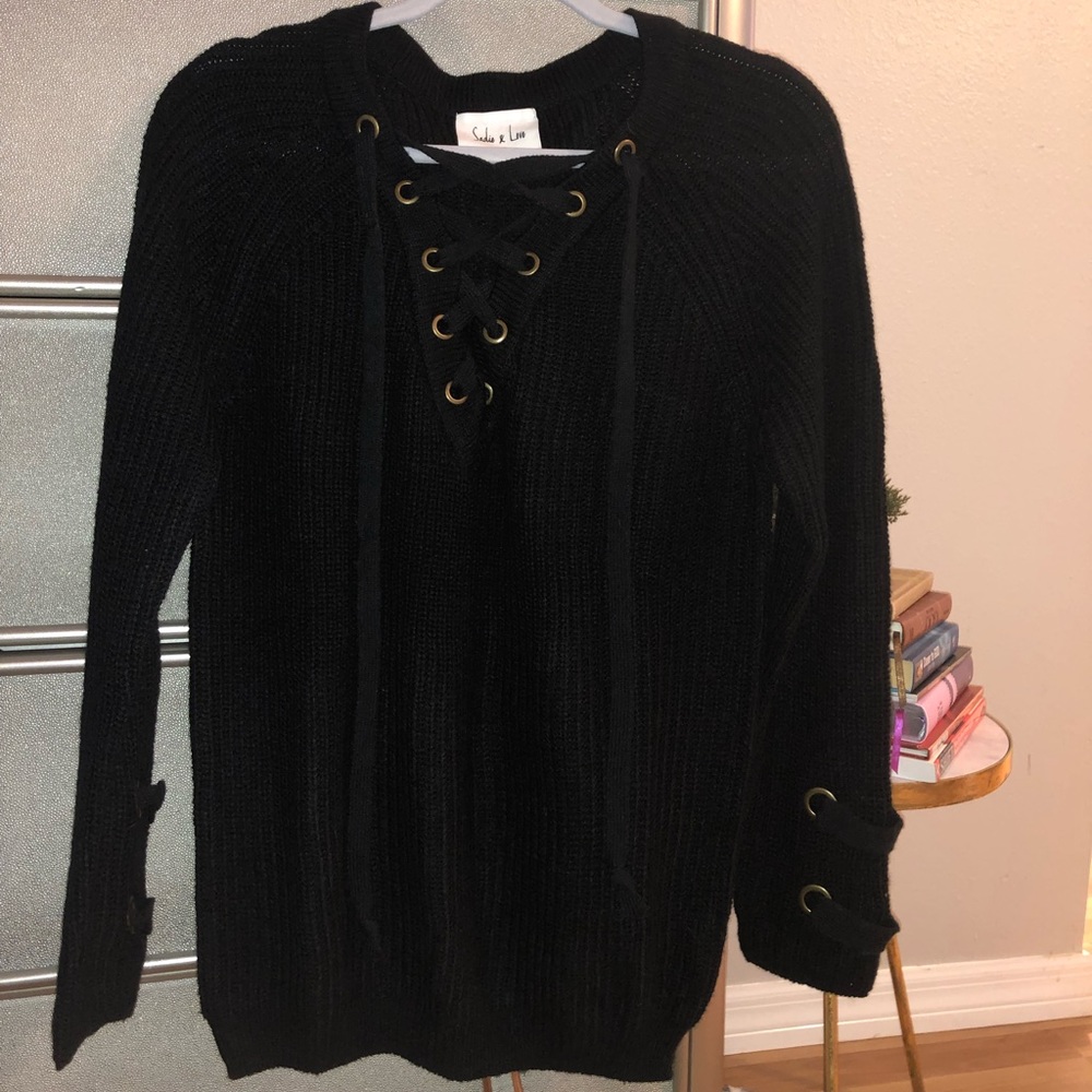 Fashion Nova Lace Up Knit Sweater
